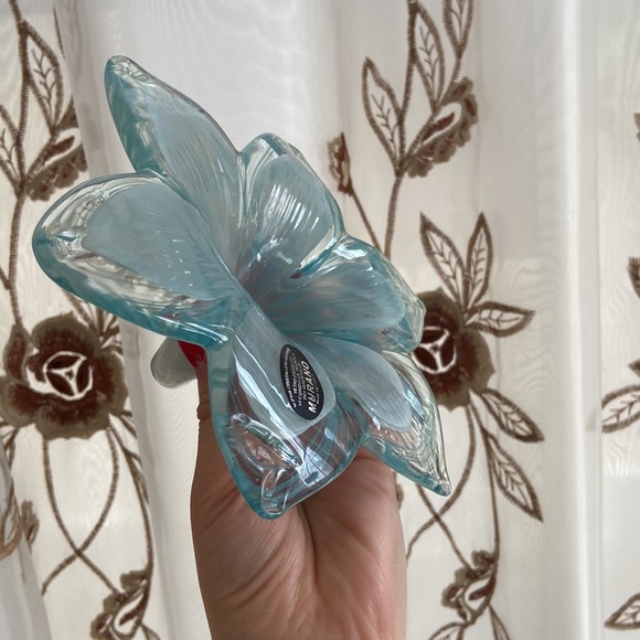 SOLD IN BUNDLE -! Murano Blue Swirl Art Glass Flower - Picture 7 of 9